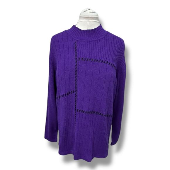 Allison Daley Women’s Long Sleeve Crew Neck Sweater, Purple, size L - Picture 1 of 7